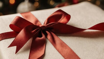 Elegant Gift Box with Red Ribbon Bow for Special Occasions.