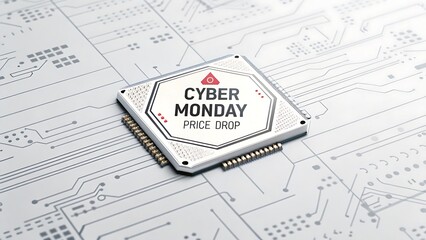 Cyber Monday Price Drop Label with Tech-Inspired Design on a Pure White Background and transparent background