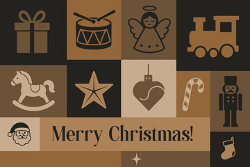 Christmas holiday themed patchwork collage with festive symbols and icons