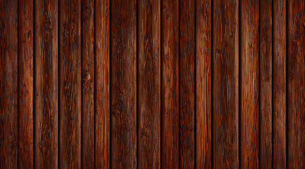 Fototapeta premium Dark brown wooden panel background with prominent vertical grain texture and rustic feel