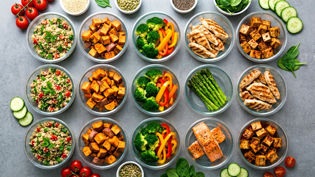 Healthy Meal Prep Colorful Bowls of Balanced Meals for a Nutritious Diet Plan and Wellness