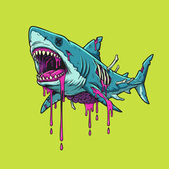 Fototapeta premium Vibrant Cartoon Zombie Shark Illustration Graphic Design