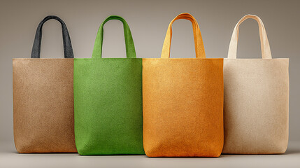 Set of Four Eco-Friendly Reusable Tote Bags in Neutral and Vibra
