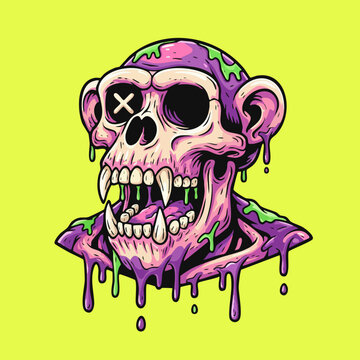 Aggressive Neon Drip Ape Skull Horror Cartoon Art