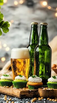 St. Patrick&rsquo;s Day celebration with beer and festive cupcakes