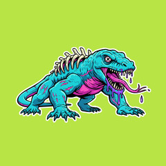 Obraz premium Vibrant Cartoon Monster Lizard with Exposed Bones and Dripping Slime