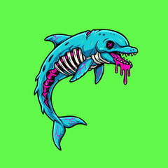Fototapeta premium Stylized Blue Zombie Dolphin Creature on Neon Background