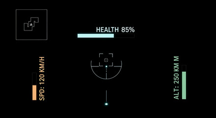 Hud health bar speed altitude target interface game ui futuristic tech display screen element panel