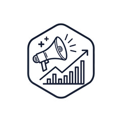 Megaphone and business growth chart silhouette