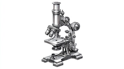 Engraving sketch of vintage microscope detailed scientific instrument symbolizing research and discovery