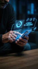 Man using AI sports prediction app on smartphone for betting