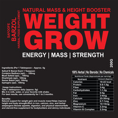 Weight grow natural mass and height booster energy supplement for muscle and weight gain with rich in calcium, zinc, and herbal adaptogens