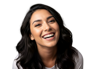 Smiling Young Woman in White Top on White Background