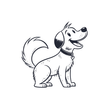 Happy cartoon dog looking up with a wagging tail silhouette