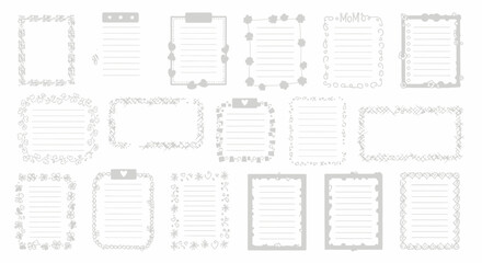 Collection of decorative note paper templates with varied doodle style borders designs