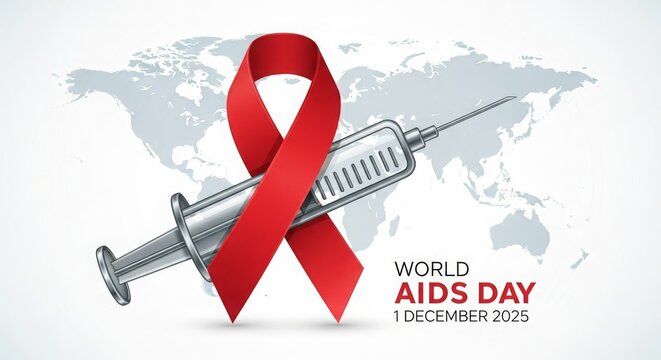 World AIDS Day Red Ribbon and Syringe Concept