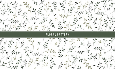 Minimalist Olive and Forest Green Seamless Floral Pattern on White Background
