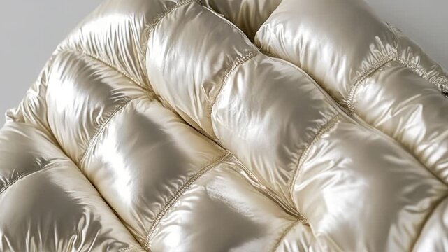 Video A detailed view of a plush, white quilted bed with stitching and texture prominent