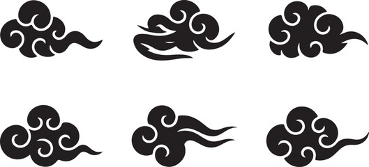 Oriental chinese cloud silhouette vector set