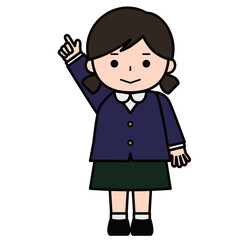 手を挙げて指差しをする女の子