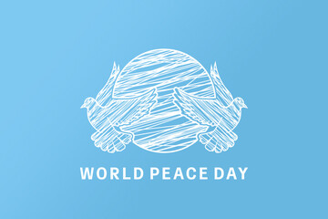 Abstract dove and Earth line art vector with blue gradient background. World Peace Day background. International Peace Day background vector