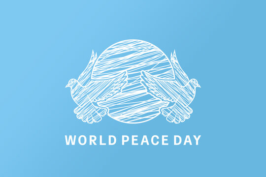 Abstract dove and Earth line art vector with blue gradient background. World Peace Day background. International Peace Day background vector - Powered by Adobe