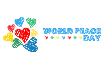 Colorful Heart line art vector with World Peace Day text vector. International Peace Day poster background.