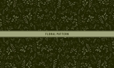 Dark Moody Floral Seamless Pattern on Deep Forest Green Background