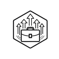 Business growth and success concept with briefcase and upward arrows silhouette