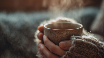 Warm Hands Holding a Steaming Cup