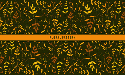 Dark Autumn Seamless Floral Pattern with Gold and Orange Leaves