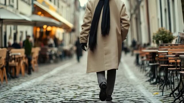 Video A person strolling along a historic cobblestone street with old buildings and perhaps some quaint shops