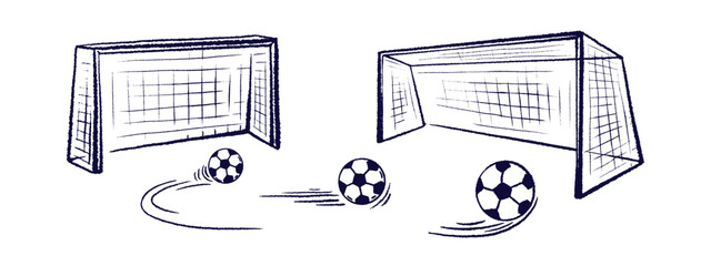 Goal, soccer ball, kick spin motion. Sport gate