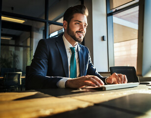 businessman working in office on his laptop
