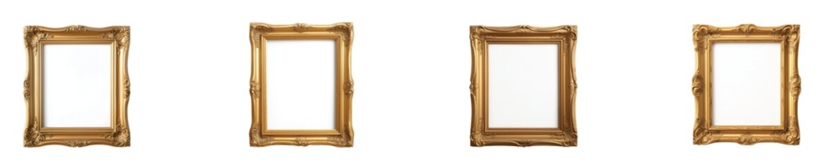 Elegant gold frames isolated on black background for art display