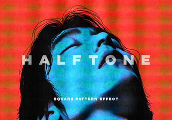 Square Halftone Photo Effect Mockup