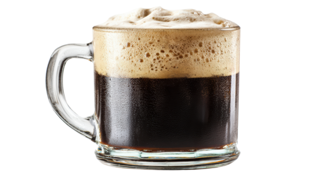 A frothy glass of dark beer with a rich, creamy head on a white isolated background. - Powered by Adobe