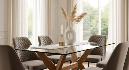 Modern Dining Room Glass Table Velvet Chairs Home Interior