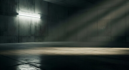 Empty Concrete Room Fluorescent Light Rays Dark Copy Space