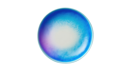 A vibrant, abstract blue plate design with a smooth gradient and white center on a transparent background.
