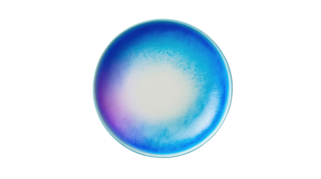 A vibrant, abstract blue plate design with a smooth gradient and white center on a transparent background.