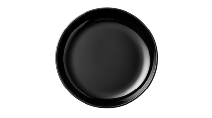 Black plate, sleek design, perfect for modern dining, isolated on white background, ideal for culinary presentations.