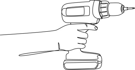 continuous line drawing of cordless drill or cordless screwdriver, line art vector illustration