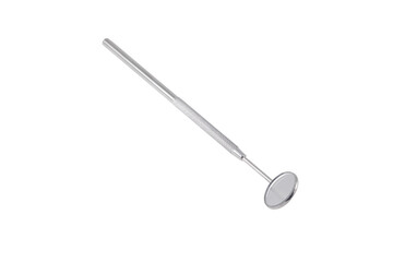 Stainless steel dental mirror tool isolated on white background