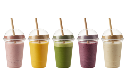 Vibrant assortment of refreshing smoothies for healthy living, showcasing a colorful variety of fruit and vegetable blends perfect for a nutritious boost