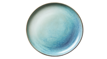 Ceramic plate with a smooth gradient of blue hues, isolated on a white background.