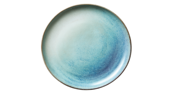 Ceramic plate with a smooth gradient of blue hues, isolated on a white background.