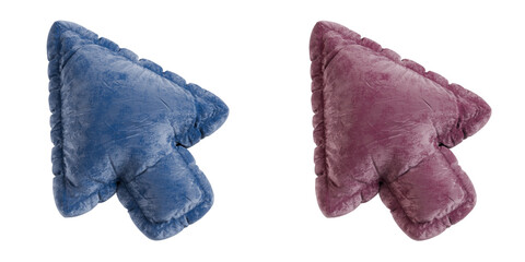 flatable abstract 3D padded velvet arrow illustration, isolated with transparent background