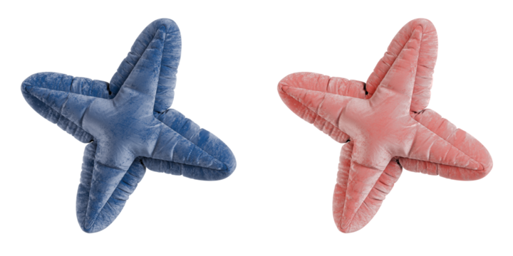 Inflatable abstract 3D padded velvet star illustration, isolated with transparent background