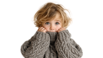 Cute child wearing a cozy sweater, making an adorable expression, perfect for family and lifestyle themes.